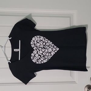 Paw Print Heart Fitted V Neck Tee Black Size Small